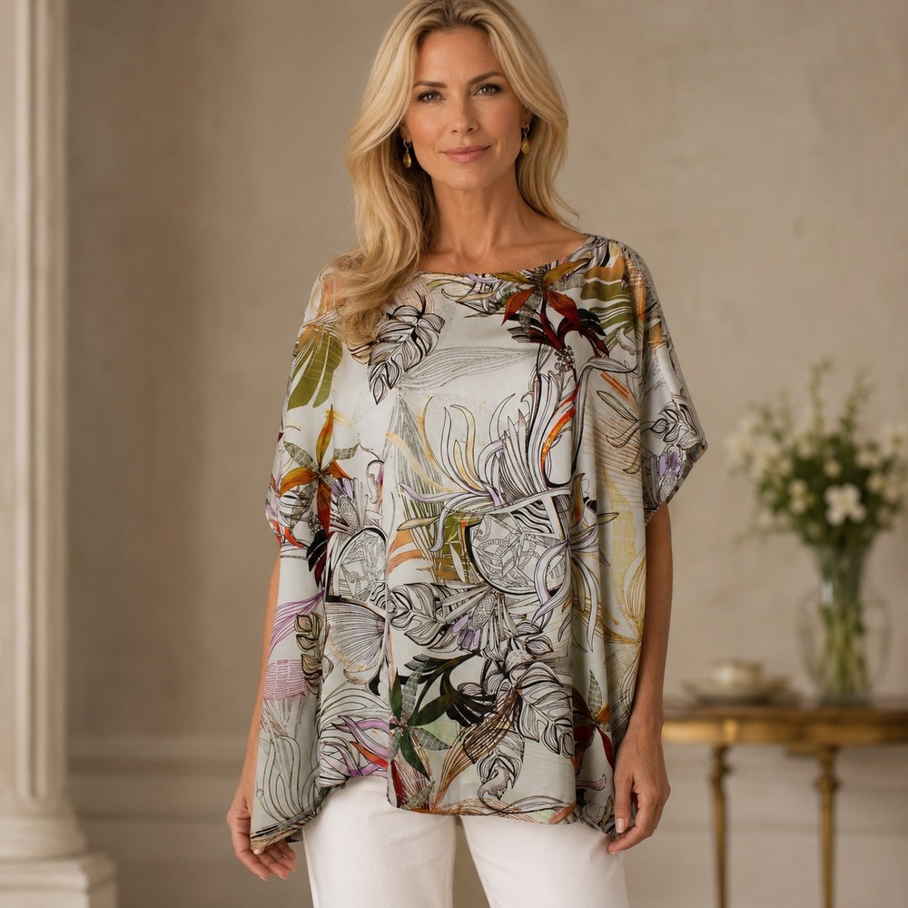 Brynn Walker Blouse Italian Fabric Botanical Relaxed Tunic Museum Sedona Size 1X